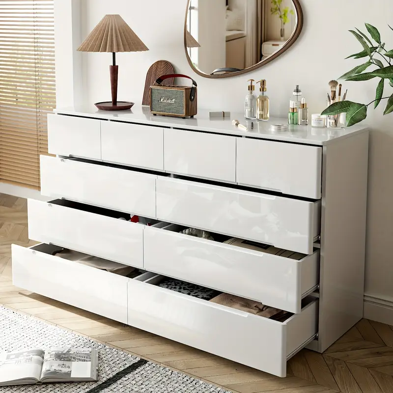 55″ White High Gloss Dresser with 10 Drawers — Detalles, precio y dónde comprar